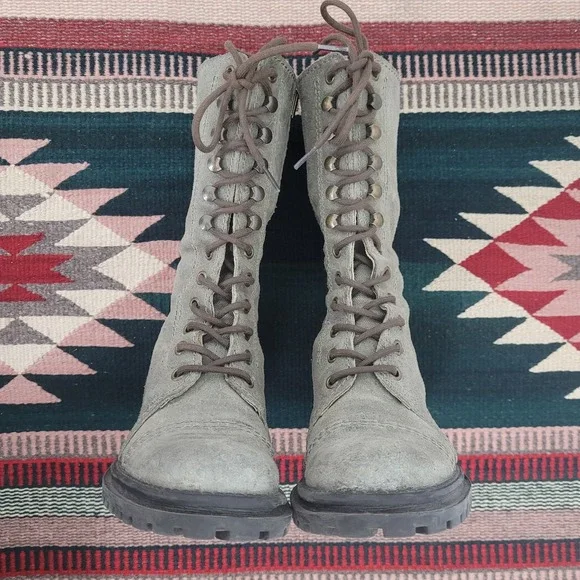 Vintage 1990s Esprit Military Combat Lace Up Boots Sz 7 Green Chunky Trooper‎ - Picture 3 of 11